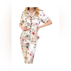 Luxurious Floral Satin Pajama Set S